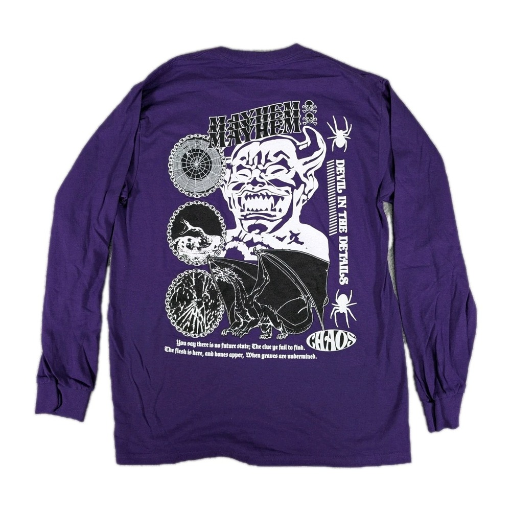 Vitriol Chaos Mayhem Shirt Mens Small Purple Long Sleeve Graphic Print‎ New